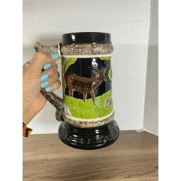 Vintage Germany Ceramic Man Deer Unbranded Tall Beer Stein Mug Hand Painted - Picture 2 of 12